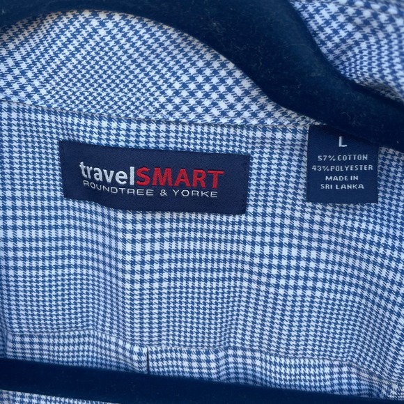 Roundree & Yorke TravelSmart Mens Blue Houndstooth Short Sleeve Button Down L - Picture 2 of 6